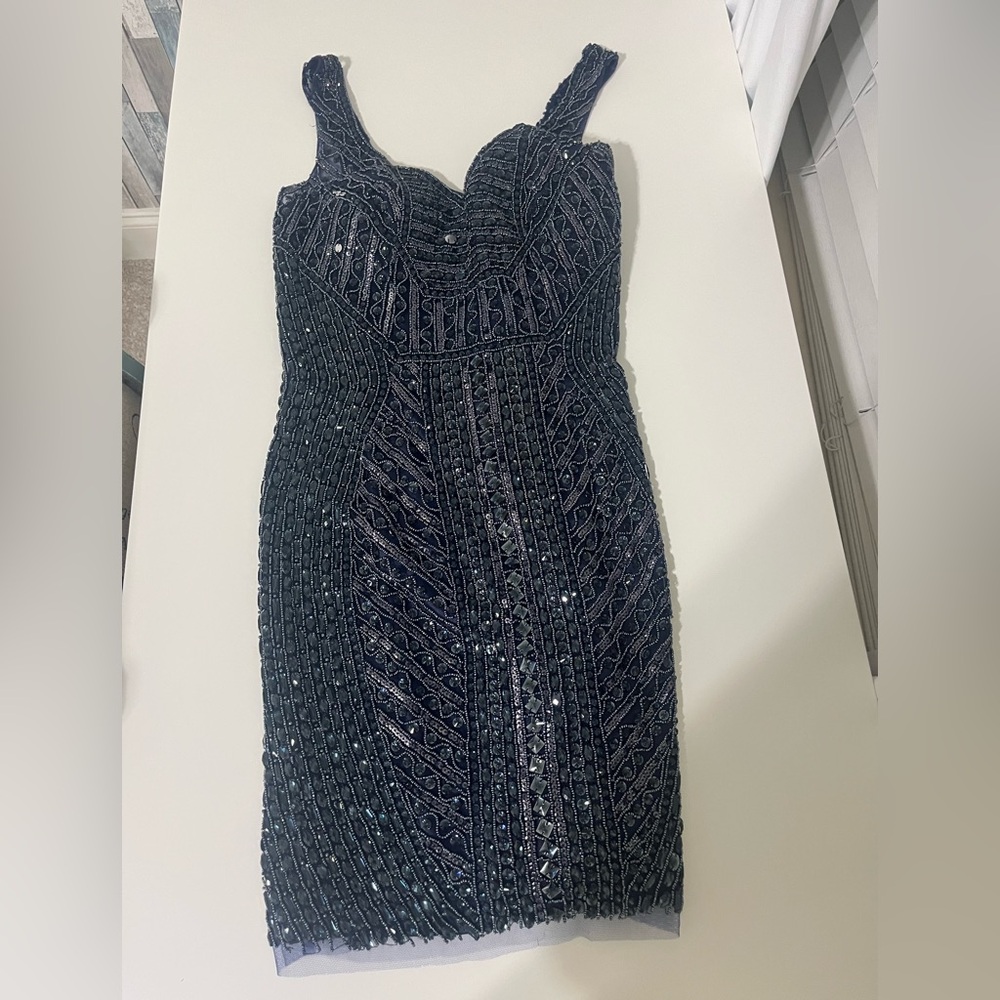 Sherri Hill Navy Sequin Mini Dress